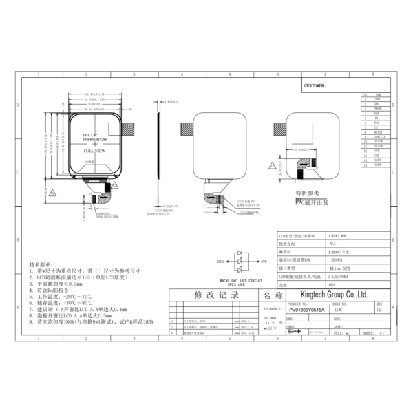 1.8 inch 240*286 IPS 4 Line SPI display